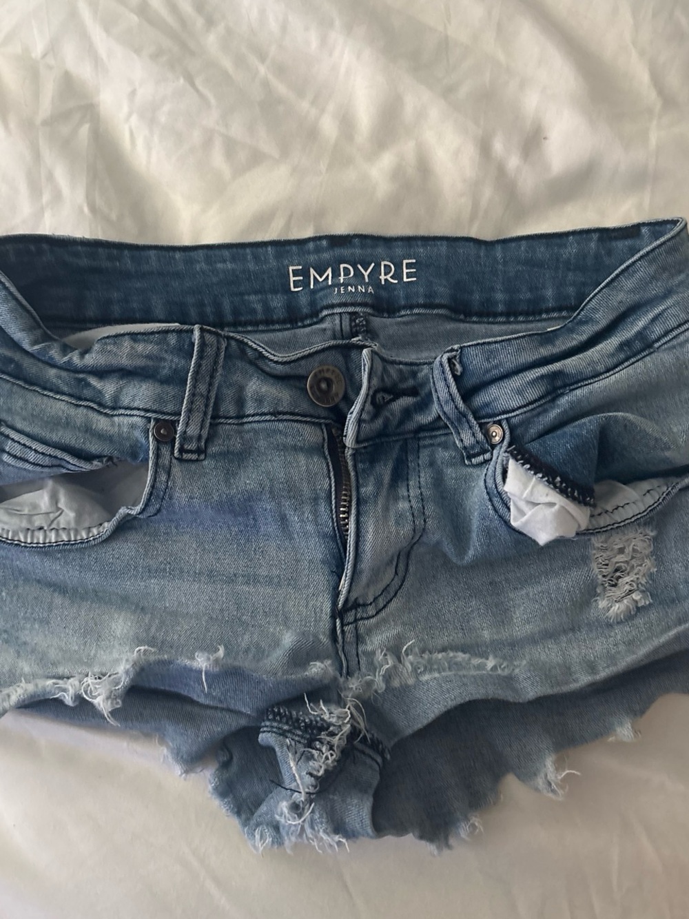Empyre Jenna Faded Blue Ripped Denim Shorts
